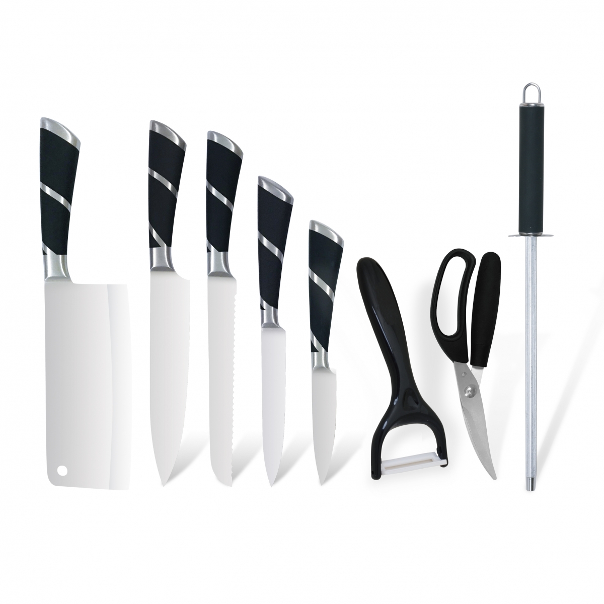 K142-New style OEM 8pcs multifunctional stainless steel kitchenware set-ZX | kitchen knife,Kitchen tools,Silicone Cake Mould,Cutting Board,Baking Tool Sets,Chef Knife,Steak Knife,Slicer knife,Utility Knife,Paring Knife,Knife block,Knife Stand,Santoku Knife,toddler Knife,Plastic Knife,Non Stick Painting Knife,Colorful Knife,Stainless Steel Knife,Can opener,bottle Opener,Tea Strainer,Grater,Egg Beater,Nylon Kitchen tool,Silicone Kitchen Tool,Cookie Cutter,Cooking Knife Set,Knife Sharpener,Peeler,Cake Knife,Cheese Knife,Pizza Knife,Silicone Spatular,Silicone Spoon,Food Tong,Forged knife,Kitchen Scissors,cake baking knives,Children’s Cooking knives,Carving Knife