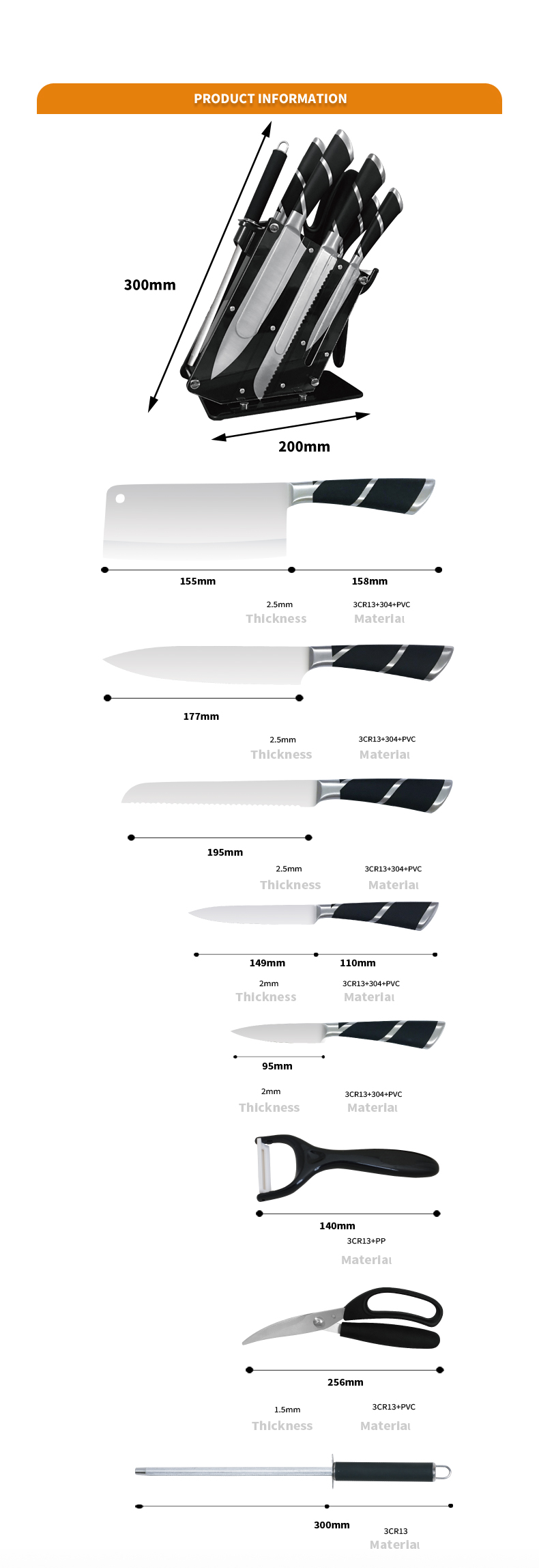 K142-Нов стил OEM 8бр мултифункционален комплект кухненски съдове от неръждаема стомана-ZX | кухненски нож, кухненски инструменти, силиконова форма за торта, дъска за рязане, комплекти инструменти за печене, нож за готвач, нож за пържола, нож за пържола, нож за помощни средства, нож за чистене, блок за ножове, поставка за ножове, нож Santoku, нож за малко дете, нож за пържола, нож за нарязване, Нож, цветен нож, нож от неръждаема стомана, отварачка за консерви, отварачка за бутилки, цедка за чай, ренде, бъркалка за яйца, найлонов кухненски инструмент, силиконов кухненски инструмент, резачка за бисквитки, комплект ножове за готвене, точилка за ножове, белачка, нож за торта, нож за кафе, Нож, силиконова шпакла, силиконова лъжица, щипка за храна, кован нож, кухненски ножици, ножове за печене на торти, детски ножове за готвене, нож за дърворезба