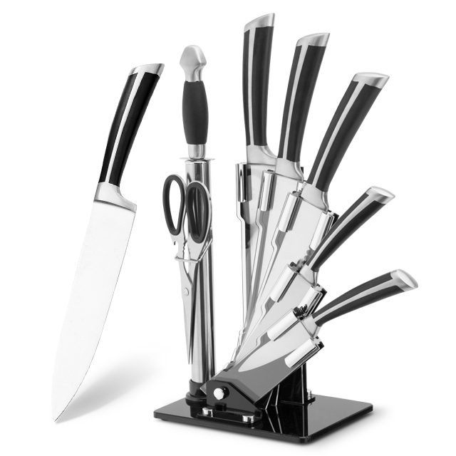 G118-Nouveau design 8pcs ensemble de couteaux de chef de cuisine en acier inoxydable avec bloc acrylique-ZX | couteau de cuisine, ustensiles de cuisine, moule à gâteau en silicone, planche à découper, ensembles d'outils de cuisson, couteau de chef, couteau à steak, couteau à trancher, couteau utilitaire, couteau d'office, bloc de couteaux, support de couteau, couteau Santoku, couteau pour tout-petits, couteau en plastique, peinture antiadhésive Couteau, couteau coloré, couteau en acier inoxydable, ouvre-boîte, ouvre-bouteille, passoire à thé, râpe, batteur à œufs, outil de cuisine en nylon, outil de cuisine en silicone, emporte-pièce, ensemble de couteaux de cuisine, aiguiseur de couteau, éplucheur, couteau à gâteau, couteau à fromage, pizza Couteau, spatule en silicone, cuillère en silicone, pince alimentaire, couteau forgé, ciseaux de cuisine, couteaux à gâteaux, couteaux de cuisine pour enfants, couteau à découper