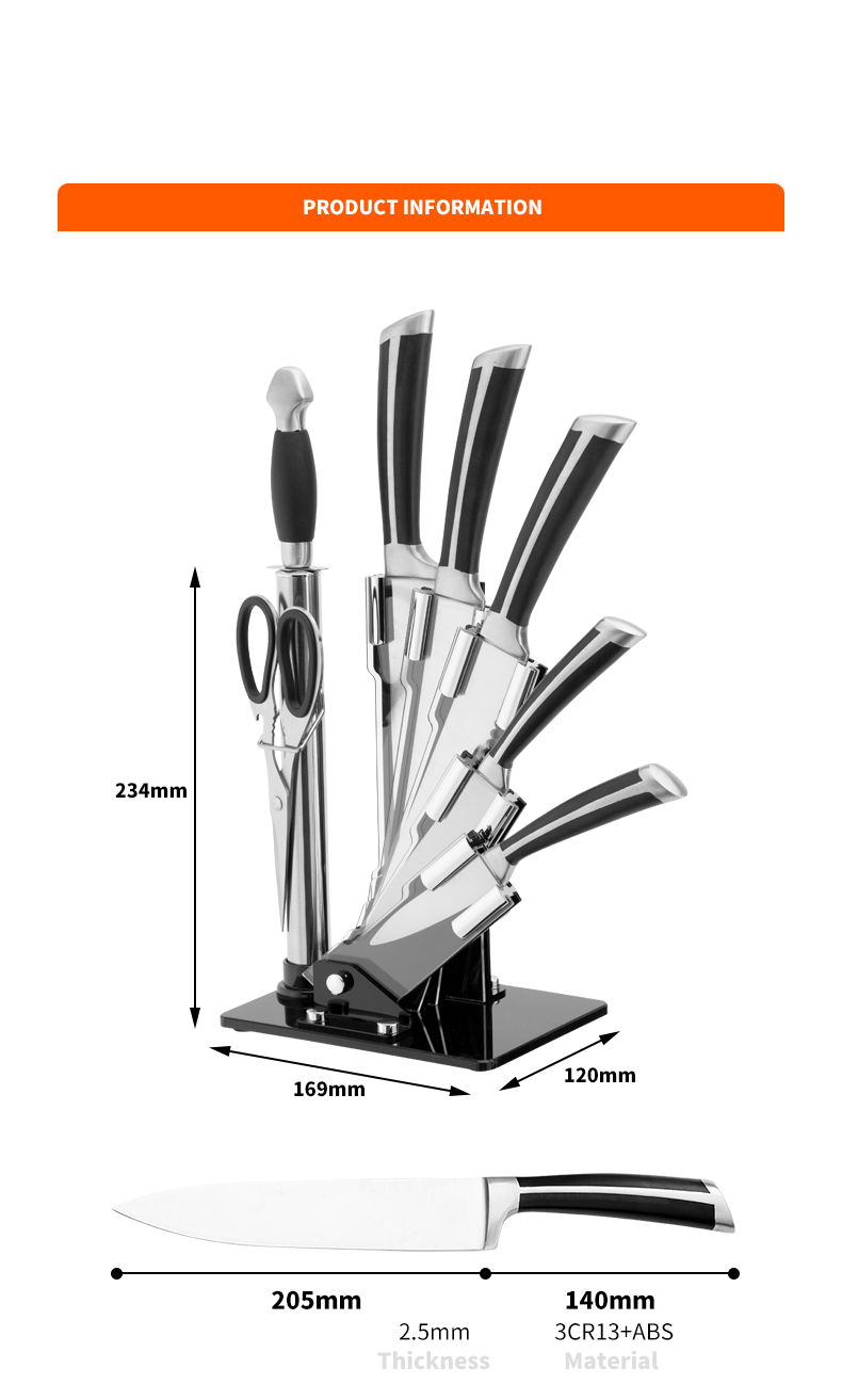 G118-New design 8pcs stainless steel kitchen chef knife set with acylic block-ZX | kitchen knife,Kitchen tools,Silicone Cake Mould,Cutting Board,Baking Tool Sets,Chef Knife,Steak Knife,Slicer knife,Utility Knife,Paring Knife,Knife block,Knife Stand,Santoku Knife,toddler Knife,Plastic Knife,Non Stick Painting Knife,Colorful Knife,Stainless Steel Knife,Can opener,bottle Opener,Tea Strainer,Grater,Egg Beater,Nylon Kitchen tool,Silicone Kitchen Tool,Cookie Cutter,Cooking Knife Set,Knife Sharpener,Peeler,Cake Knife,Cheese Knife,Pizza Knife,Silicone Spatular,Silicone Spoon,Food Tong,Forged knife,Kitchen Scissors,cake baking knives,Children’s Cooking knives,Carving Knife