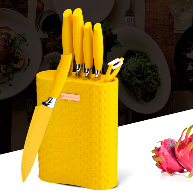 S144-Stainless Steel 6 PCS Colored Painting Kitchen Knives Set With Block-ZX | kitchen knife,Kitchen tools,Silicone Cake Mould,Cutting Board,Baking Tool Sets,Chef Knife,Steak Knife,Slicer knife,Utility Knife,Paring Knife,Knife block,Knife Stand,Santoku Knife,toddler Knife,Plastic Knife,Non Stick Painting Knife,Colorful Knife,Stainless Steel Knife,Can opener,bottle Opener,Tea Strainer,Grater,Egg Beater,Nylon Kitchen tool,Silicone Kitchen Tool,Cookie Cutter,Cooking Knife Set,Knife Sharpener,Peeler,Cake Knife,Cheese Knife,Pizza Knife,Silicone Spatular,Silicone Spoon,Food Tong,Forged knife,Kitchen Scissors,cake baking knives,Children’s Cooking knives,Carving Knife