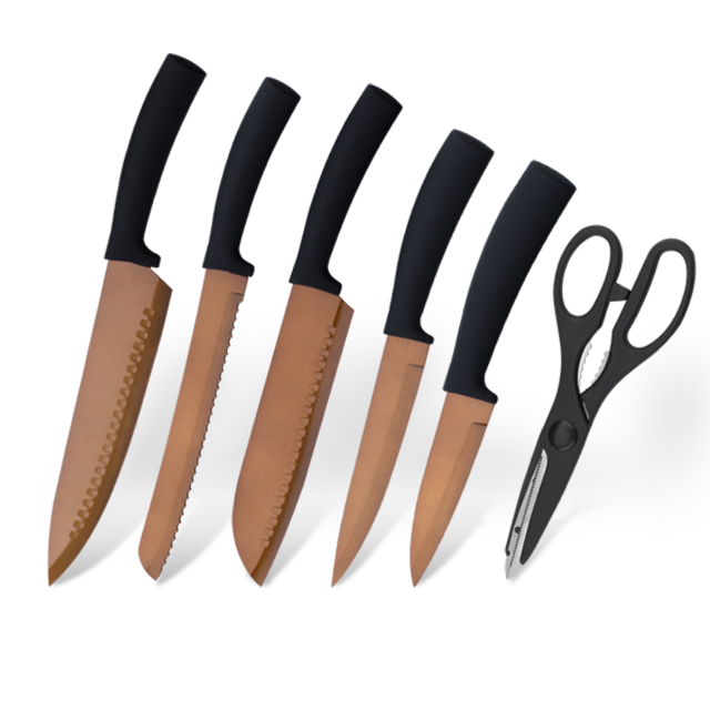 S143-Bra kvalitet titanbeläggning rostfritt stål 5st köksknivset med kökssax-ZX | kökskniv, köksredskap, kakform i silikon, skärbräda, bakverktygsset, kockkniv, stekkniv, skivkniv, redskapskniv, skalkniv, knivblock, knivställ, Santoku-kniv, småbarnskniv, plastkniv, non-stick målning Kniv, färgglad kniv, kniv i rostfritt stål, konservöppnare, flasköppnare, tesil, rivjärn, äggvisp, köksredskap i nylon, köksredskap i silikon, kakskärare, matlagningsknivset, knivvässare, skalare, kakkniv, ostkniv, pizza Kniv, silikon spatel, silikonsked, mattång, smidd kniv, kökssax, kakbakningsknivar, matlagningsknivar för barn, snidkniv