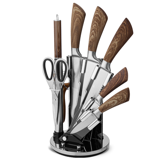K115-Hot sale trendy 8pcs stainless steel ultra sharp culinary kitchen knife set with Acrylic Stand-ZX | kitchen knife,Kitchen tools,Silicone Cake Mould,Cutting Board,Baking Tool Sets,Chef Knife,Steak Knife,Slicer knife,Utility Knife,Paring Knife,Knife block,Knife Stand,Santoku Knife,toddler Knife,Plastic Knife,Non Stick Painting Knife,Colorful Knife,Stainless Steel Knife,Can opener,bottle Opener,Tea Strainer,Grater,Egg Beater,Nylon Kitchen tool,Silicone Kitchen Tool,Cookie Cutter,Cooking Knife Set,Knife Sharpener,Peeler,Cake Knife,Cheese Knife,Pizza Knife,Silicone Spatular,Silicone Spoon,Food Tong,Forged knife,Kitchen Scissors,cake baking knives,Children’s Cooking knives,Carving Knife
