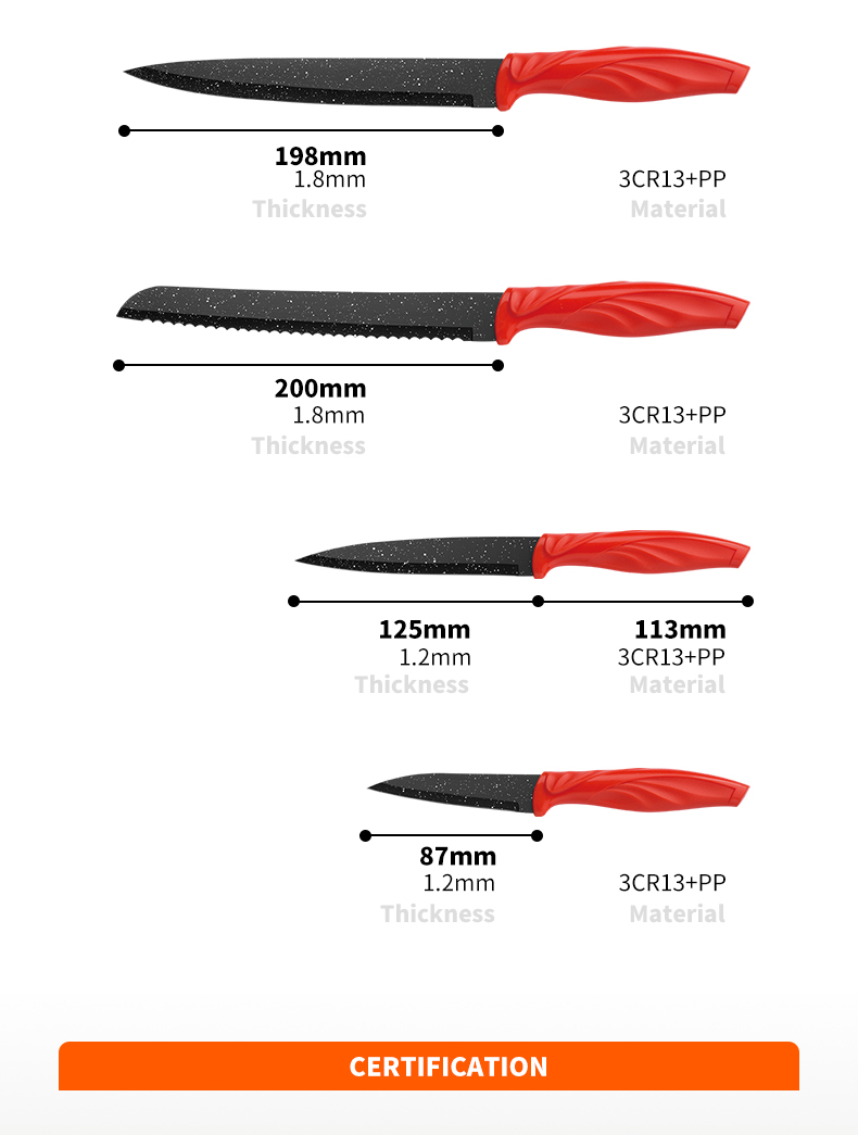 S113-Professional Praktisk 5 st stianless stål slitstark röd svart kökskniv set-ZX | kökskniv, köksredskap, kakform i silikon, skärbräda, bakverktygsset, kockkniv, stekkniv, skivkniv, redskapskniv, skalkniv, knivblock, knivställ, Santoku-kniv, småbarnskniv, plastkniv, non-stick målning Kniv, färgglad kniv, kniv i rostfritt stål, konservöppnare, flasköppnare, tesil, rivjärn, äggvisp, köksredskap i nylon, köksredskap i silikon, kakskärare, matlagningsknivset, knivvässare, skalare, kakkniv, ostkniv, pizza Kniv, silikonspatel, silikonsked, mattång, smidd kniv, kökssax, kakbakningsknivar, matlagningsknivar för barn, snidkniv