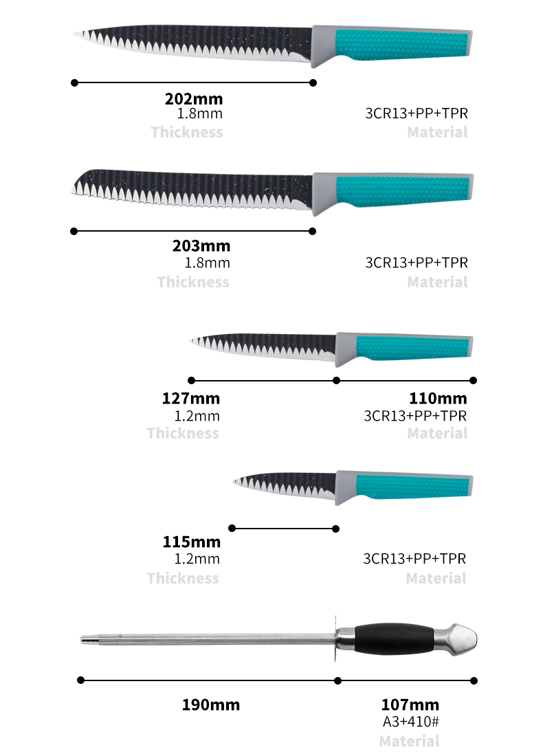 S145-7pcs køkkenkniv med PP-håndtag til bekvem madlavning og livligt salg i Amazon-ZX | køkkenkniv, køkkenværktøj, silikone kageform, skærebræt, bageværktøjssæt, kokkekniv, bøfkniv, udskærerkniv, værktøjskniv, skærekniv, knivblok, knivstativ, Santoku kniv, småbørnskniv, plastikkniv, non-stick maling Kniv, farverig kniv, rustfri stålkniv, dåseåbner, oplukker, te-si, rivejern, æggepisker, nylon køkkenværktøj, silikone køkkenværktøj, cookie cutter, madlavningsknivsæt, knivsliber, skræller, kagekniv, ostekniv, pizza Kniv, silikonespatel, silikoneske, madtang, smedet kniv, køkkensakse, kagebageknive, madlavningsknive til børn, udskæringskniv