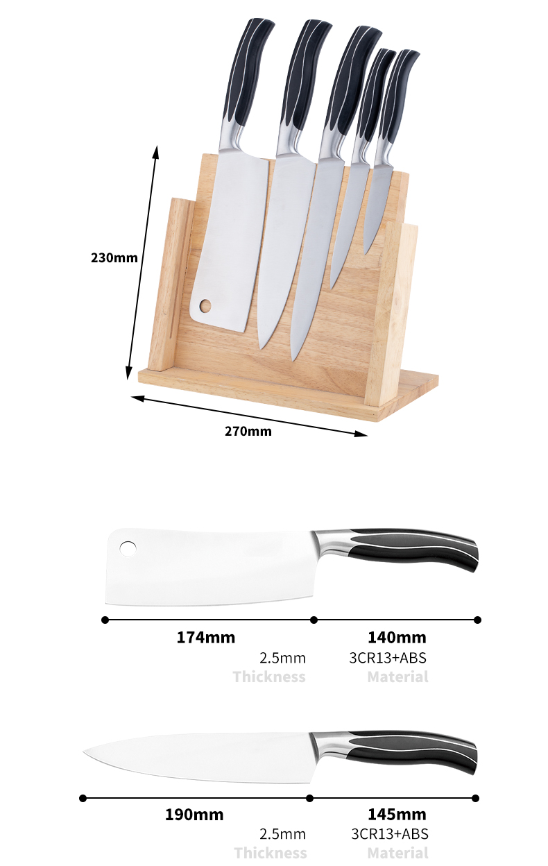 G107-Professional 6 pcs 3cr13 Stainless Steel Chef Knives kitchen knife set with wood block-ZX | kitchen knife,Kitchen tools,Silicone Cake Mould,Cutting Board,Baking Tool Sets,Chef Knife,Steak Knife,Slicer knife,Utility Knife,Paring Knife,Knife block,Knife Stand,Santoku Knife,toddler Knife,Plastic Knife,Non Stick Painting Knife,Colorful Knife,Stainless Steel Knife,Can opener,bottle Opener,Tea Strainer,Grater,Egg Beater,Nylon Kitchen tool,Silicone Kitchen Tool,Cookie Cutter,Cooking Knife Set,Knife Sharpener,Peeler,Cake Knife,Cheese Knife,Pizza Knife,Silicone Spatular,Silicone Spoon,Food Tong,Forged knife,Kitchen Scissors,cake baking knives,Children’s Cooking knives,Carving Knife