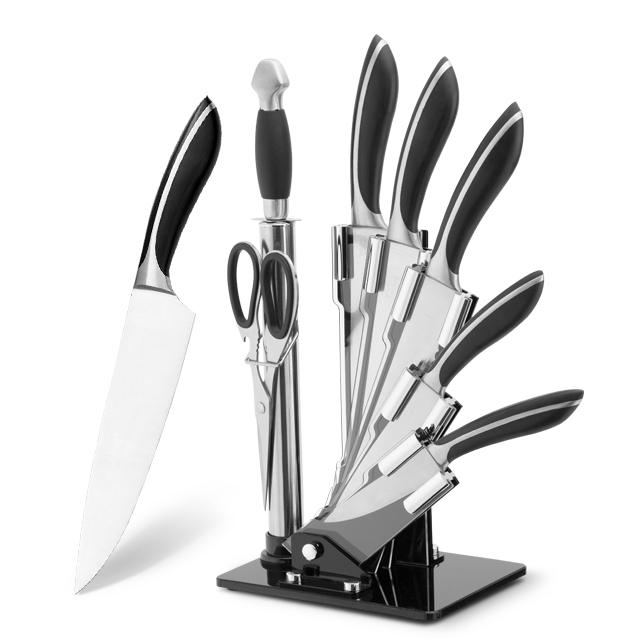 G119-Premium 8pcs 3cr13 Aço Inoxidável descascador de frutas tesoura de cozinha conjunto de facas de cozinha com bloco acylic-ZX | faca de cozinha, ferramentas de cozinha, molde de bolo de silicone, tábua de cortar, conjuntos de ferramentas de cozimento, faca de chef, faca de bife, faca de fatiador, faca utilitária, faca de aparar, bloco de faca, suporte de faca, faca Santoku, faca infantil, faca de plástico, pintura antiaderente Faca, faca colorida, faca de aço inoxidável, abridor de latas, abridor de garrafas, coador de chá, ralador, batedor de ovos, ferramenta de cozinha de nylon, ferramenta de cozinha de silicone, cortador de biscoitos, conjunto de facas de cozinha, apontador de facas, descascador, faca de bolo, faca de queijo, pizza Faca, espátula de silicone, colher de silicone, pinça de comida, faca forjada, tesoura de cozinha, facas de cozimento de bolo, facas de cozinha infantil, faca de escultura