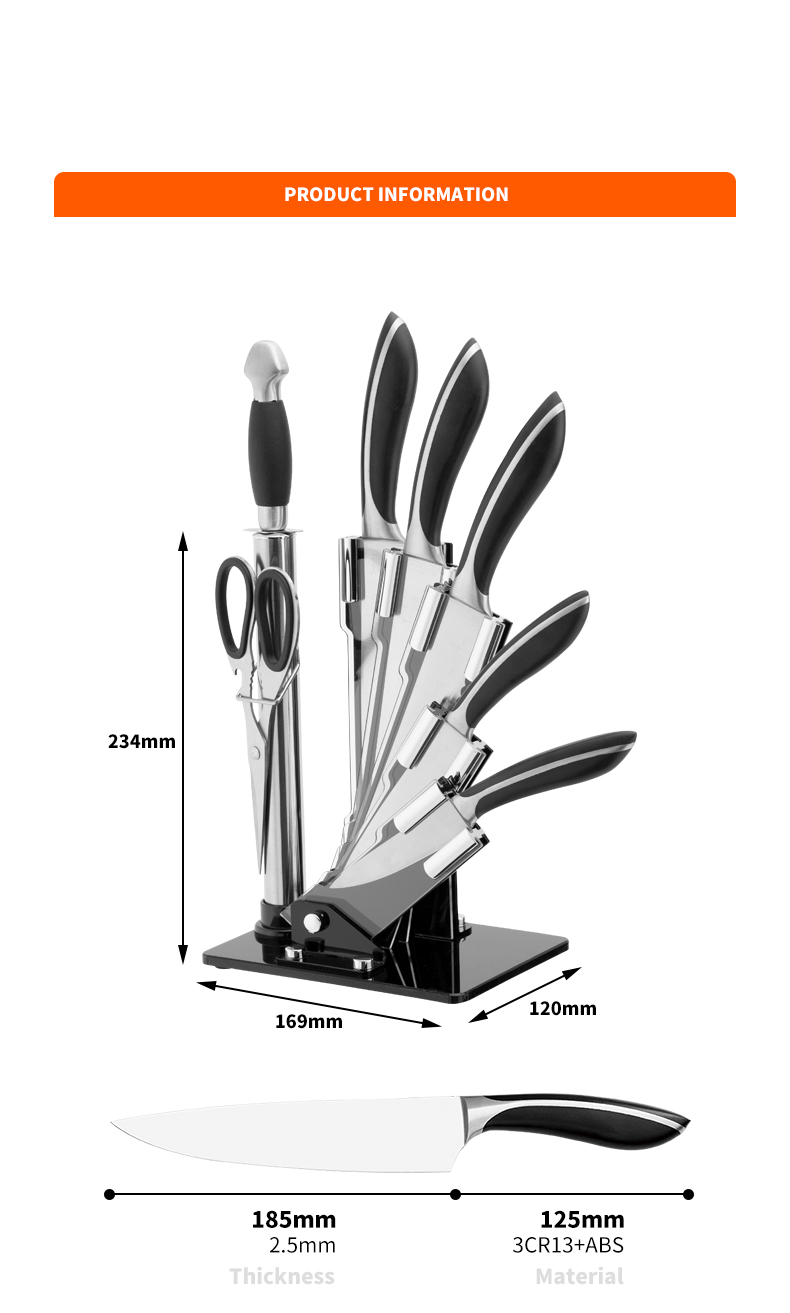 G119-Premium 8pcs 3cr13 Stainless Steel fruit peeler kitchen scissors kitchen knife set with acylic block-ZX | kitchen knife,Kitchen tools,Silicone Cake Mould,Cutting Board,Baking Tool Sets,Chef Knife,Steak Knife,Slicer knife,Utility Knife,Paring Knife,Knife block,Knife Stand,Santoku Knife,toddler Knife,Plastic Knife,Non Stick Painting Knife,Colorful Knife,Stainless Steel Knife,Can opener,bottle Opener,Tea Strainer,Grater,Egg Beater,Nylon Kitchen tool,Silicone Kitchen Tool,Cookie Cutter,Cooking Knife Set,Knife Sharpener,Peeler,Cake Knife,Cheese Knife,Pizza Knife,Silicone Spatular,Silicone Spoon,Food Tong,Forged knife,Kitchen Scissors,cake baking knives,Children’s Cooking knives,Carving Knife