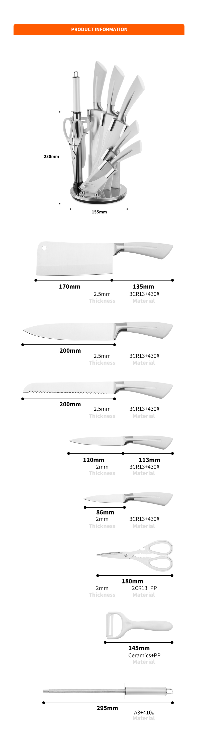 د G127 شخصي لیبل نوی ډیزاین 8pcs 3cr13 سټینلیس سټیل شیف چاقو د پخلنځي چاقو د اکیلی بلاک-ZX سره سیټ | د پخلنځي چاقو، د پخلنځي وسیلې، د سیلیکون کیک مولډ، د پرې کولو تخته، د پخولو وسیلې سیټونه، شیف چاقو، د سټیک چاقو، سلیسر چاقو، یوټیلټي چاقو، پیرینګ چاقو، د چاقو بلاک، د چاقو سټینډ، سانتوکو چاقو، د کوچنیانو چاقو، پلاستیک نانکینګ چاقو، رنګین چاقو، د سټینلیس سټیل چاقو، کین خلاصونکی، د بوتل خلاصونکی، د چای ټینر، ګرټر، هګۍ بیټر، د نایلان پخلنځي وسیله، د سیلیکون د پخلنځي وسیله، د پخلنځي کټر، د پخلي چاقو سیټ، د چاقو تیزونکی، پیلر، د کیک چاقو، چاقو چاقو، سیلیکون سپتولر، سیلیکون چمچ، د خوړو ټانګ، جعل شوی چاقو، د پخلنځي کینچۍ، د کیک پخولو چاقو، د ماشومانو د پخلي چاقو، د نقاشۍ چاقو